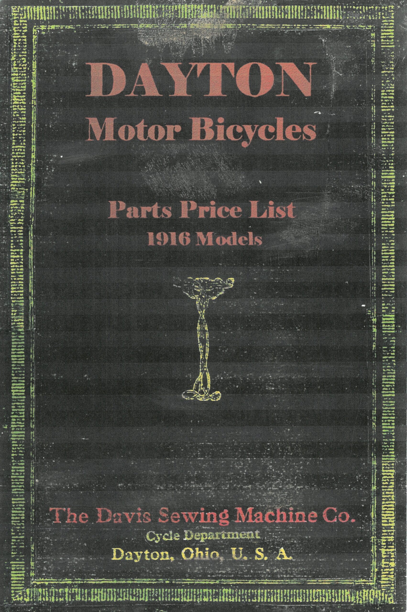 Dayton Moter Bicycles 1916 Parts Price List-Cover