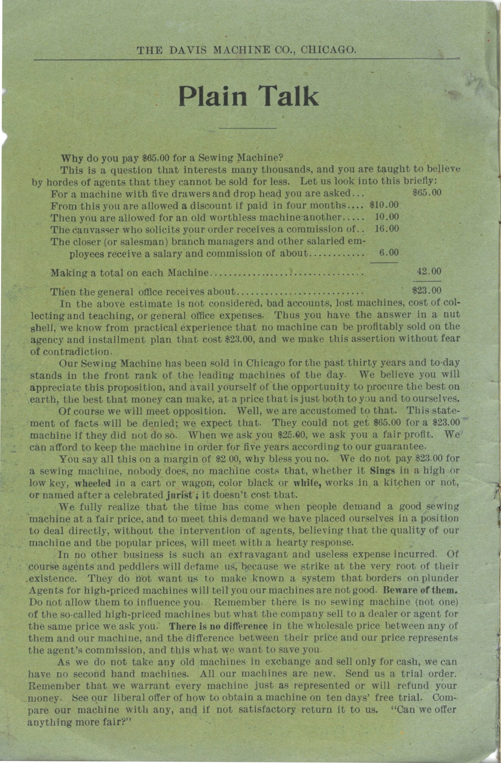 1898 Davis Machine Company Catalog - Page 1