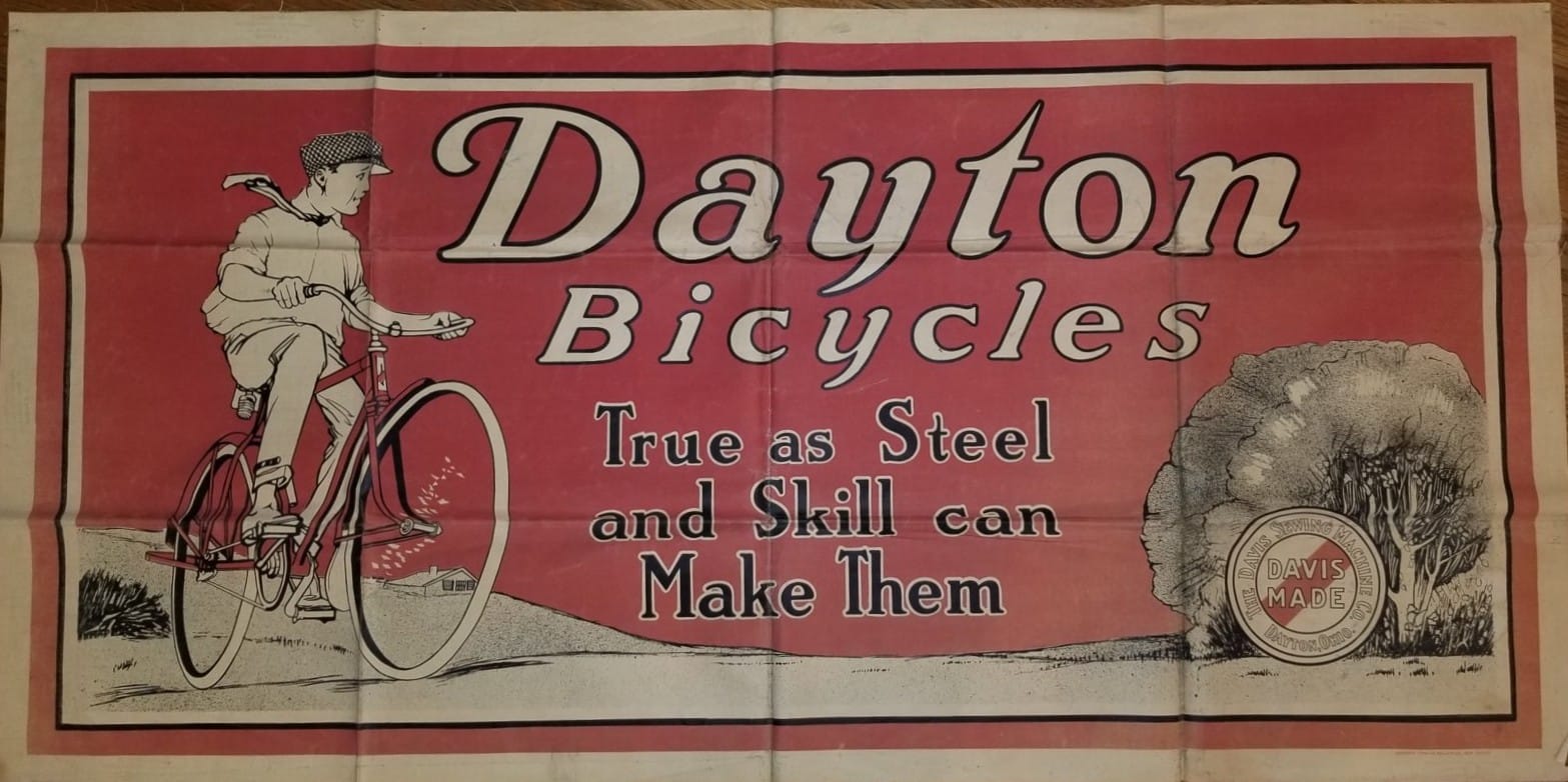 Davis Sewing Machine Company - Dayton Bicycles - Screened Linen Advertisement - 24 x 36 - ~1920 - 2